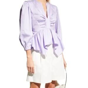 Derek Lam Purple Ruched Peplum Blouse with Mandarin Collar
